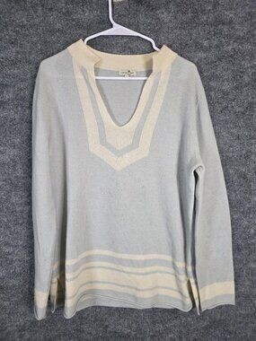 Cortland Park Sweater Womens Large Gray Cashmere V Neck Striped Stains Pilling